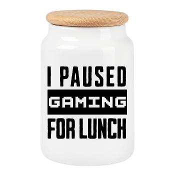 Jeu de geeks, j’ai mis le jeu en pause pour le déjeuner Shirt - Boîte à biscuits avec couvercle en bois - blanc - Devant