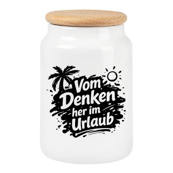 Vom Denken her im Urlaub - Keksdose mit Holzdeckel - Weiß - Vorne