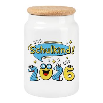 Schoolchild 2026 School Enrollment Back to School Comic - Cookie Jar with Wooden Lid - white - Front