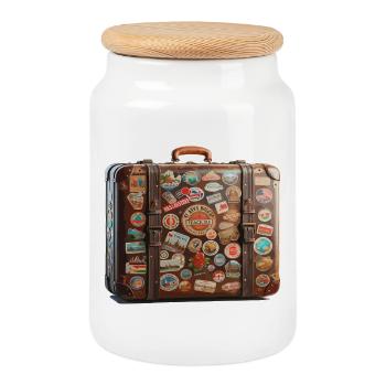Stickergepäck Reisekoffer Collage - Keksdose mit Holzdeckel - Weiß - Vorne