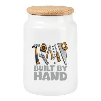 Fabriqué à la main – Illustration d’outils - Boîte à biscuits avec couvercle en bois - blanc - Devant