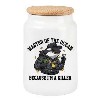 Master of the Ocean Orca Saying - Cookie Jar with Wooden Lid - white - Front