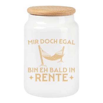 Renteneintritt Mir doch egal - Rente Abschied - Keksdose mit Holzdeckel - Weiß - Vorne