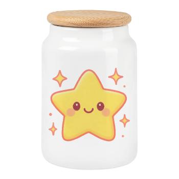 Cuddly star with a smile - Cookie Jar with Wooden Lid - white - Front