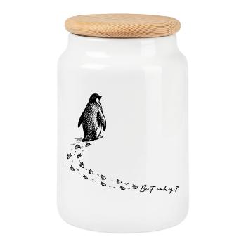 But why? Penguin Meme Footprints Doodle Doodle - Cookie Jar with Wooden Lid - white - Front