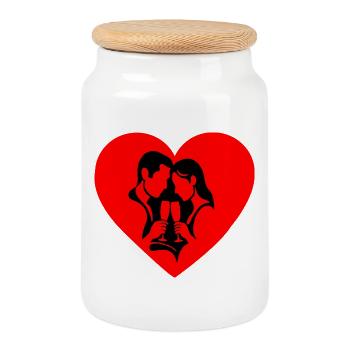 Valentine Silhouette - Cookie Jar with Wooden Lid - white - Front