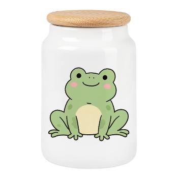 Delicate Frog Kawaii Graphic - Cookie Jar with Wooden Lid - white - Front