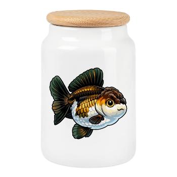 Poisson rouge de haute qualité du panda Yuanbao - Boîte à biscuits avec couvercle en bois - blanc - Devant