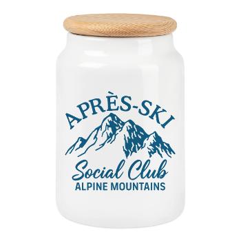 Après Ski Social Club Alpine Mountains Skiing - Boîte à biscuits avec couvercle en bois - blanc - Devant