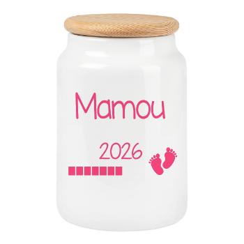 Mamou im Jahr 2026 Geschenk an zukünftige Großmutter - Keksdose mit Holzdeckel - Weiß - Vorne
