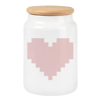 Cœur Rose Pixel - Boîte à biscuits avec couvercle en bois - blanc - Devant