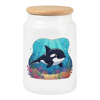 Underwater Orca in the Coral Reef - Cookie Jar with Wooden Lid - white - Front