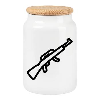 Submachine gun - Cookie Jar with Wooden Lid - white - Front