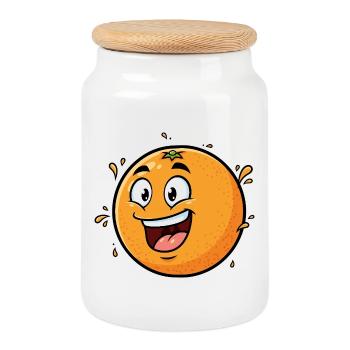 Caricature orange joyeuse - Boîte à biscuits avec couvercle en bois - blanc - Devant