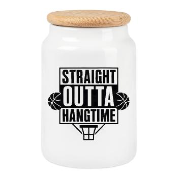 Straight Outta Hangtime Basketball Sports - Cookie Jar with Wooden Lid - white - Front