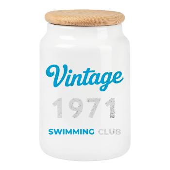 Millésime 1971 – Année de naissance rétro du club de natation - Boîte à biscuits avec couvercle en bois - blanc - Devant