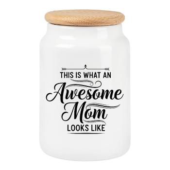 Voilà à quoi ressemble une super maman : cadeau de maman - Boîte à biscuits avec couvercle en bois - blanc - Devant