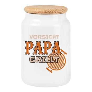 Caution Dad Grills Funny BBQ Outfit - Cookie Jar with Wooden Lid - white - Front