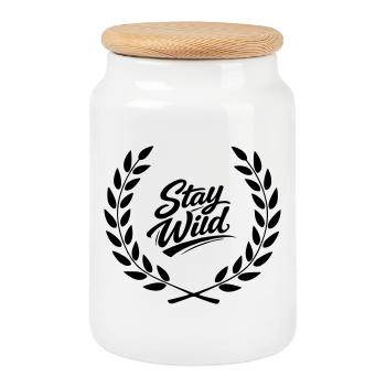 Stay wild - Cookie Jar with Wooden Lid - white - Front