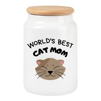Worlds Best Cat Mom - Keksdose mit Holzdeckel - Weiß - Vorne