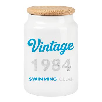Millésime 1984 – Année de naissance rétro du club de natation - Boîte à biscuits avec couvercle en bois - blanc - Devant