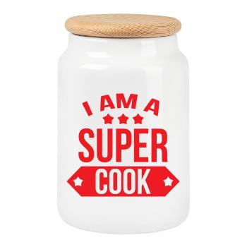 I'm a great cook - Cookie Jar with Wooden Lid - white - Front