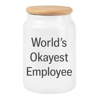 Worlds Okayest Employee - Cookie Jar with Wooden Lid - white - Front