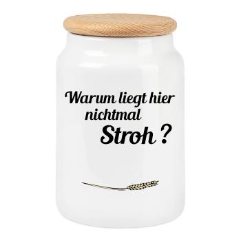 no straw - Cookie Jar with Wooden Lid - white - Front