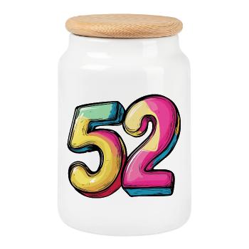 52 Nombre coloré - Boîte à biscuits avec couvercle en bois - blanc - Devant