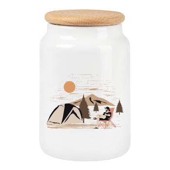 Keep Calm and Camp On Funny Camping - Cookie Jar with Wooden Lid - white - Front