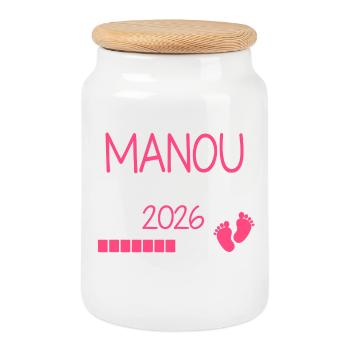 Manou en 2026 Cadeau Annonce Future Grand-Mère - Boîte à biscuits avec couvercle en bois - blanc - Devant