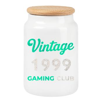Vintage 1999 – Année de naissance rétro du Gaming Club - Boîte à biscuits avec couvercle en bois - blanc - Devant