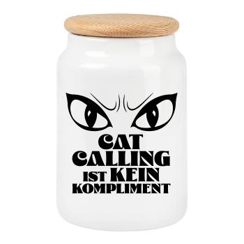 Catcalling is not a compliment! - Cookie Jar with Wooden Lid - white - Front