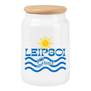 Leipsoi Grèce Vagues de mer Soleil - Boîte à biscuits avec couvercle en bois - blanc - Devant