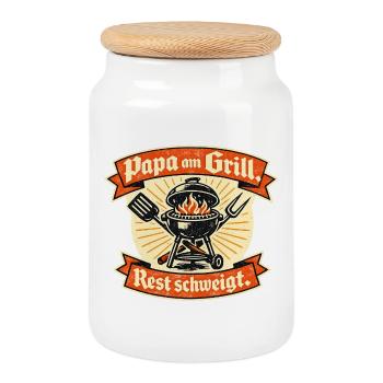 Papa am Grill – Vatertag Geschenk Design - Keksdose mit Holzdeckel - Weiß - Vorne