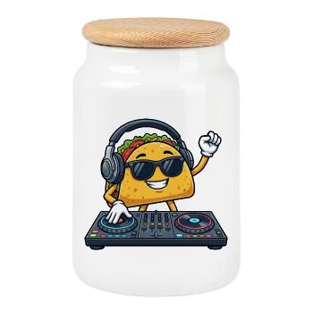 Taco Food Mexican DJ Techno Music Party Celebration - Cookie Jar with Wooden Lid - white - Front