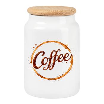 Coffee Cups Imprint Illustration - Cookie Jar with Wooden Lid - white - Front