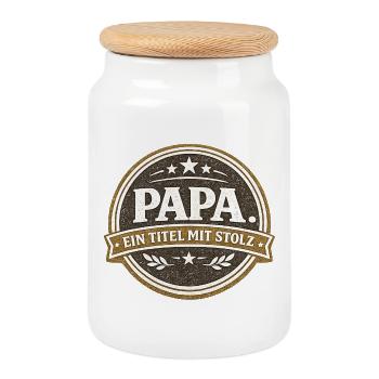 Papa Titel mit Stolz Geschenk Vintage - Keksdose mit Holzdeckel - Weiß - Vorne