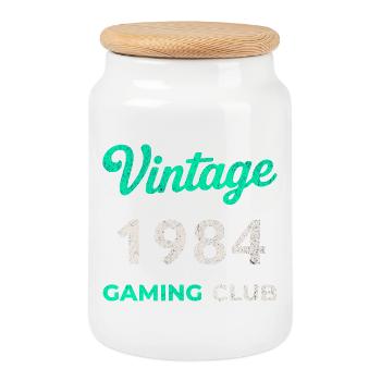 Vintage 1984 – Année de naissance rétro du Gaming Club - Boîte à biscuits avec couvercle en bois - blanc - Devant