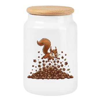 Squirrel Nutstorm - Cookie Jar with Wooden Lid - white - Front