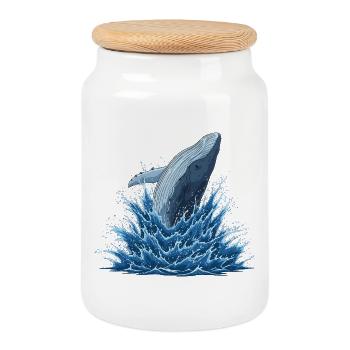Whale swing in the water vortex - Cookie Jar with Wooden Lid - white - Front