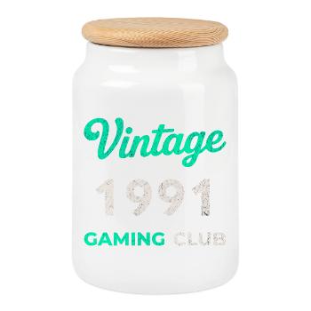 Vintage 1991 – Gaming Club Retro Birth Year - Cookie Jar with Wooden Lid - white - Front