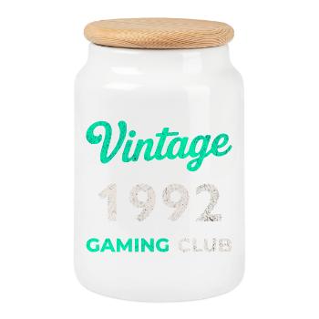 Vintage 1992 – Gaming Club Retro Birth Year - Cookie Jar with Wooden Lid - white - Front
