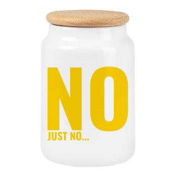 No Just No – A bold block sign - Cookie Jar with Wooden Lid - white - Front