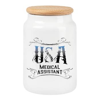 USA Medical Assistant Vintage Filigree Graphic - Cookie Jar with Wooden Lid - white - Front
