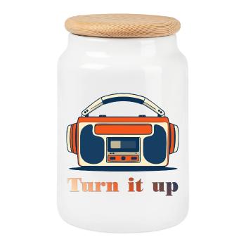 Turn It Up Vintage Radio - Boîte à biscuits avec couvercle en bois - blanc - Devant