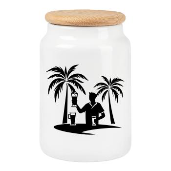 Silhouette de plage de palmiers de vacances - Boîte à biscuits avec couvercle en bois - blanc - Devant