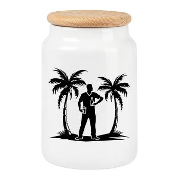 Urlaub Palmen Strand Silhouette - Keksdose mit Holzdeckel - Weiß - Vorne