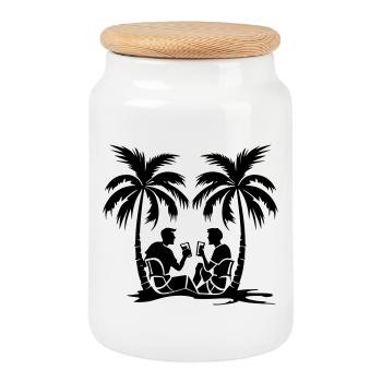 Palmen Party Urlaub Silhouette - Keksdose mit Holzdeckel - Weiß - Vorne