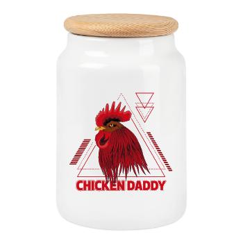 Papa Coq - Papa poulet - Boîte à biscuits avec couvercle en bois - blanc - Devant